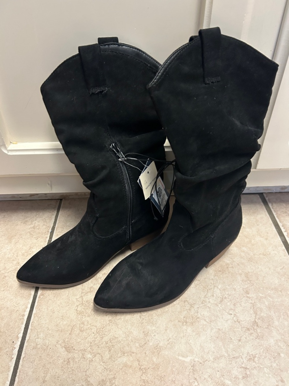 Black Suede Mid-Calf Western Boots - Women's Size 7 universal threads